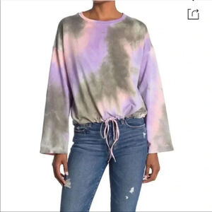 14th & Union Women’s‎ Purple Pink Tie Dye Drawstring Sweatshirt Olive Medium NWT